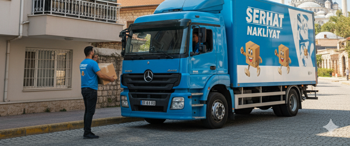 Edirne'de asansörlü nakliyat yapan Serhat Nakliyat aracı